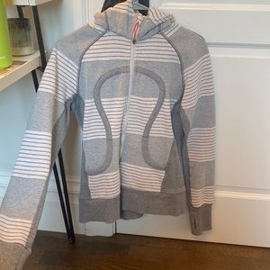 LULU LEMON long sleeve full zip up front logo striped